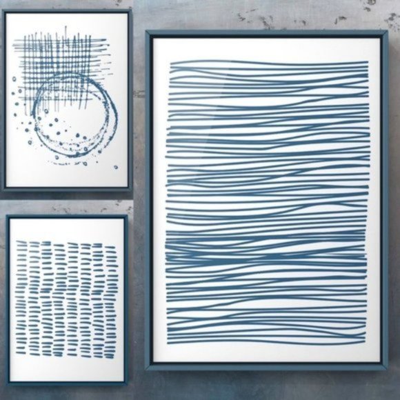 Modern minimalist abstract indigo blue art print - Picture 1 of 3